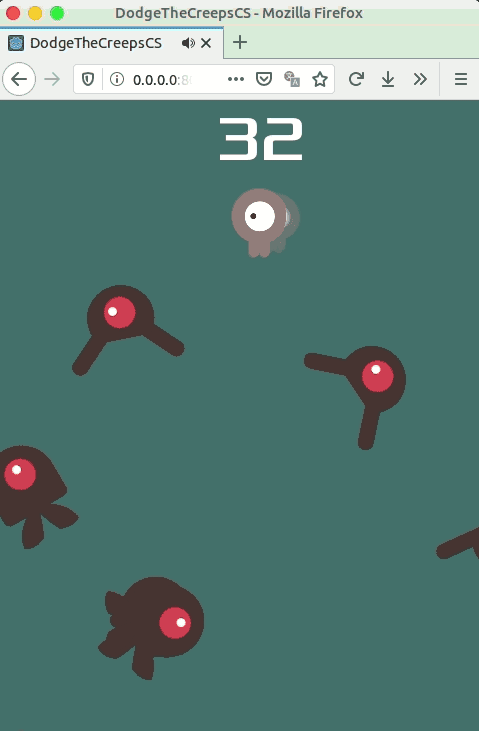 C# version of the Dodge the Creeps demo running in Friefox