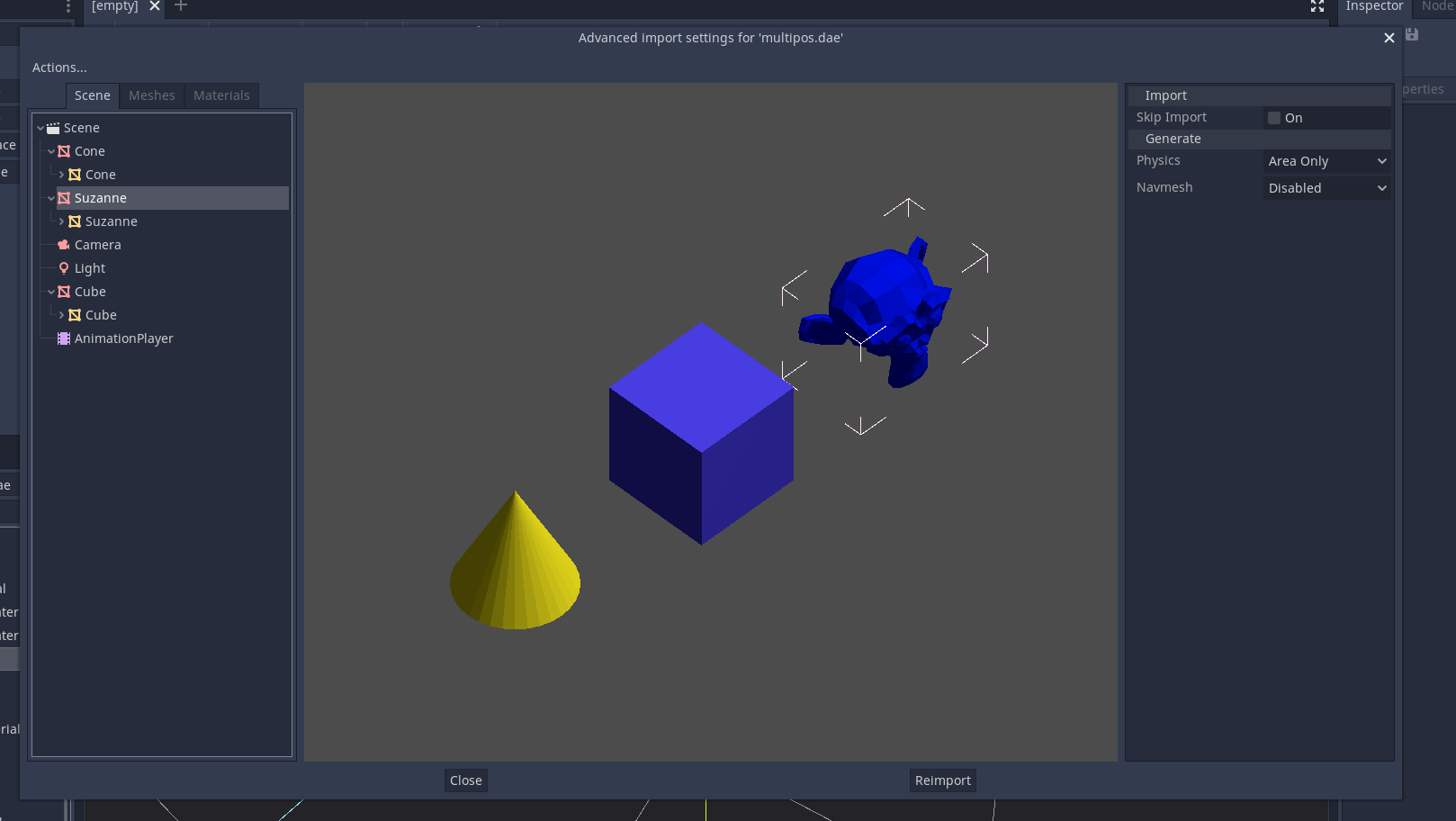 Advanced import dialog for 3D scenes